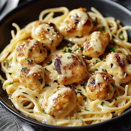 Creamy Garlic Butter Chicken Bites with Parmesan Pasta