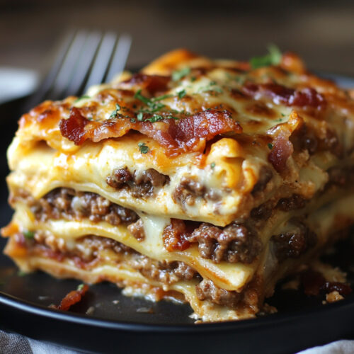 Mouthwatering Parmesan Garlic Bacon Cheeseburger Lasagna